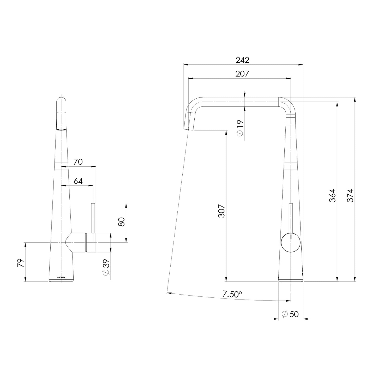 Erlen Sink Mixer 210mm Squareline