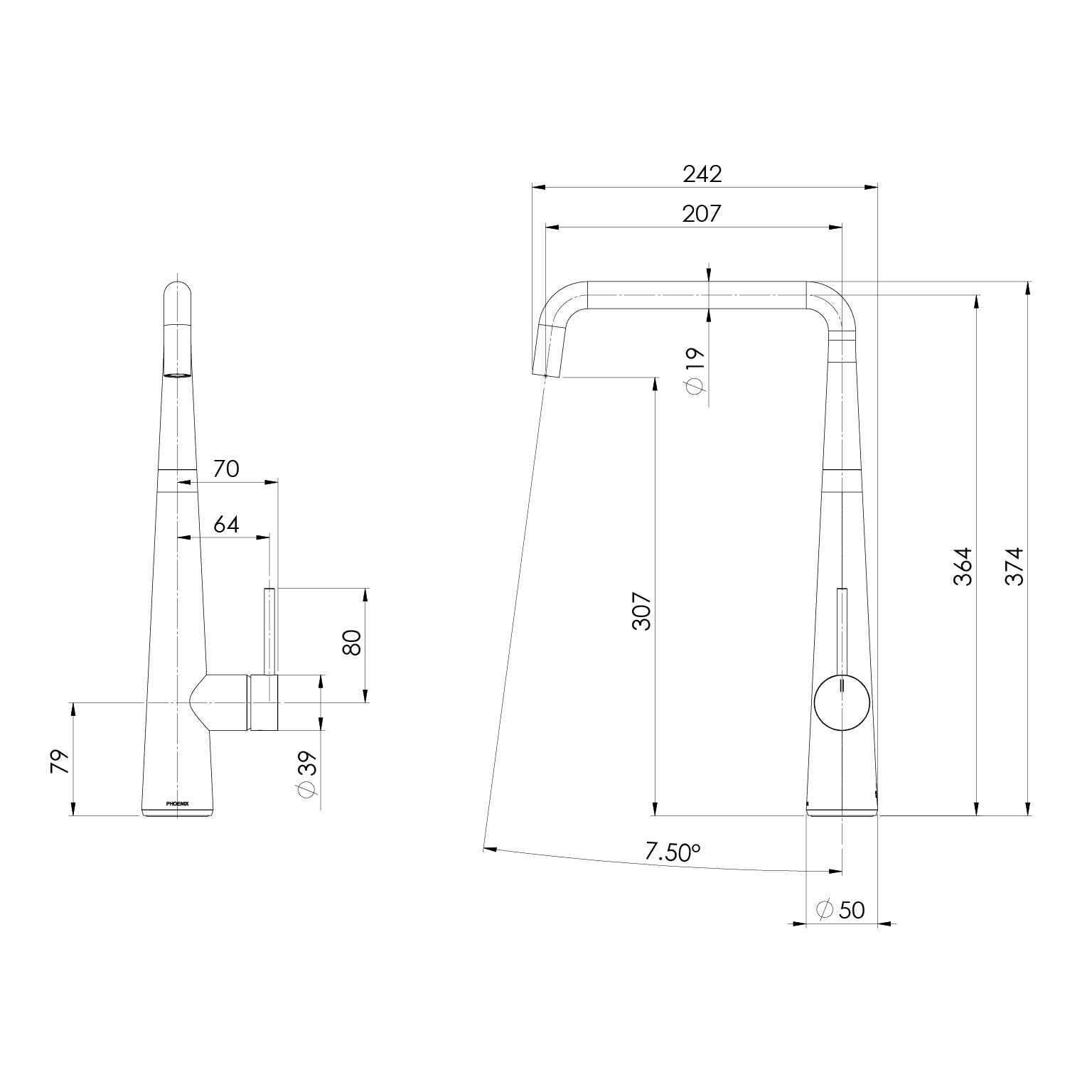 Erlen Sink Mixer 210mm Squareline