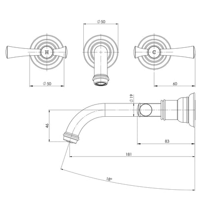 Cromford Wall Basin / Bath Tap Set