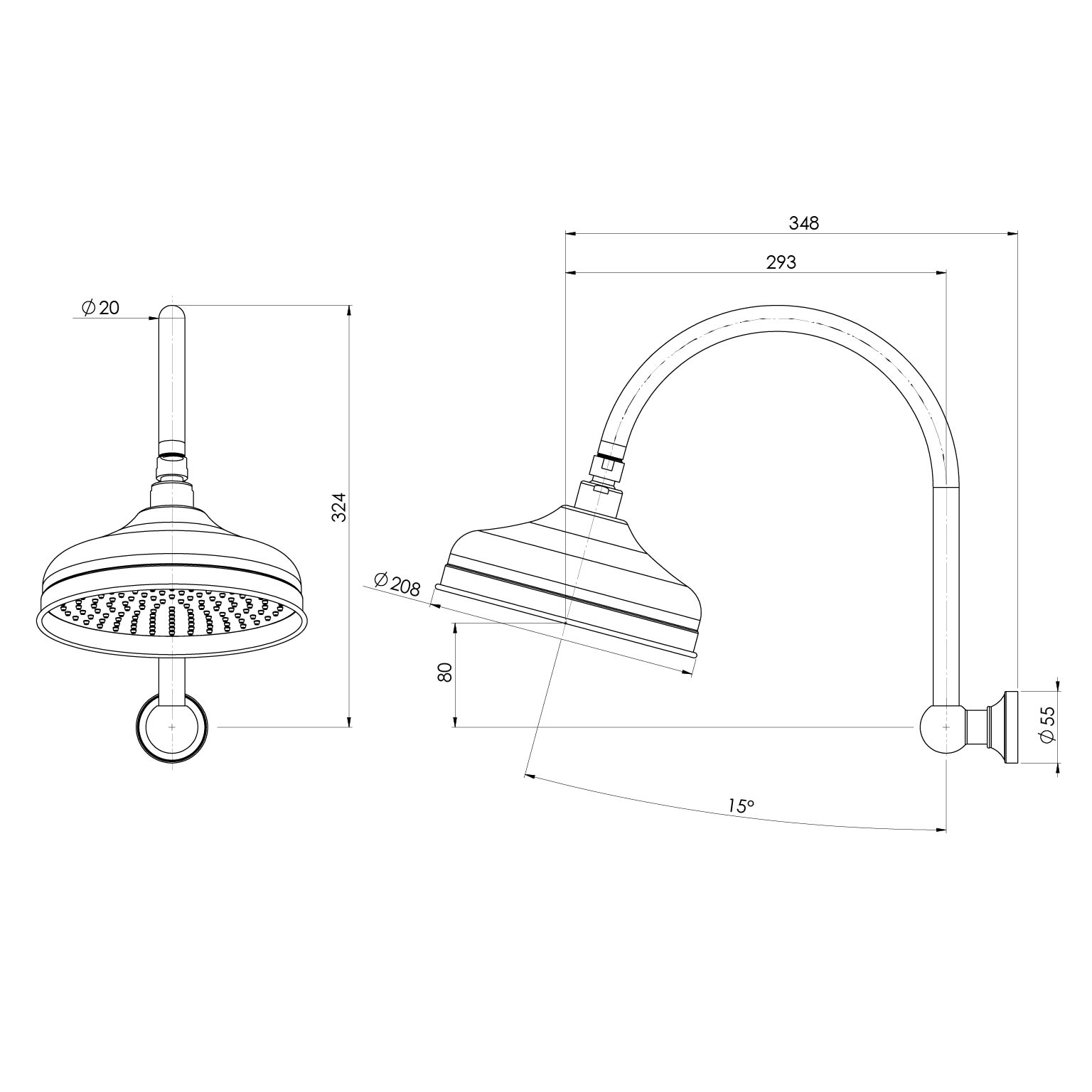 Cromford Hi Rise Shower Arm & Rose 210mm
