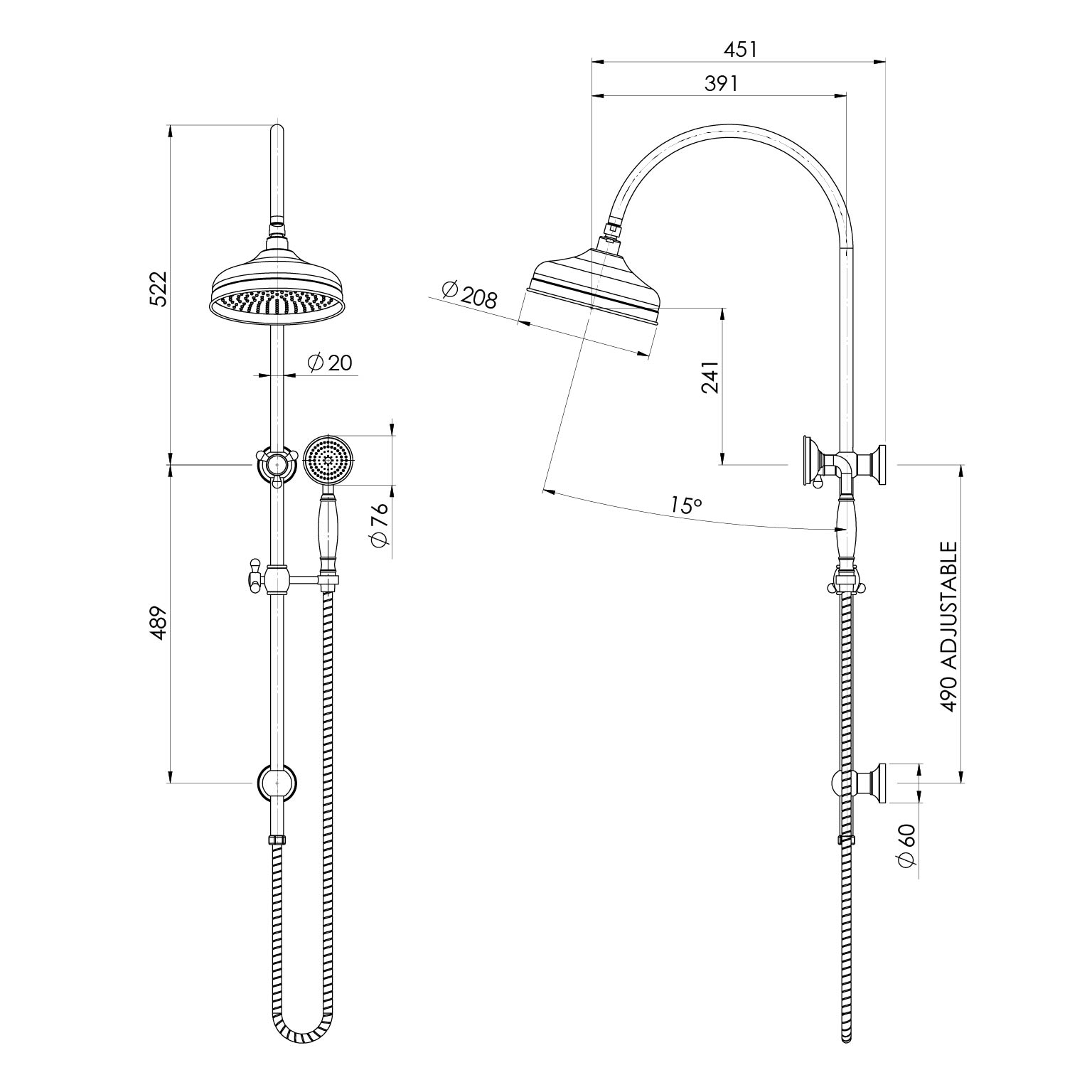 Cromford Twin Shower 210mm Rose