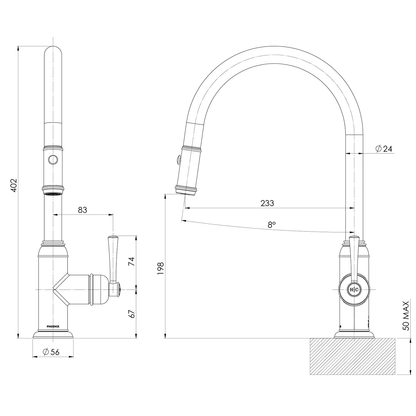 Cromford Pull Out Sink Mixer 230mm