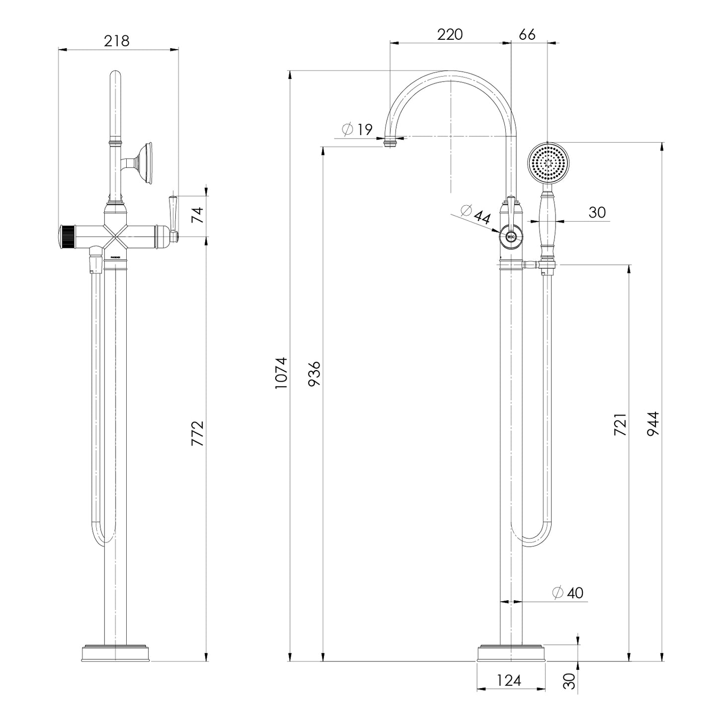 Cromford Floor Mounted Bath Mixer with Hand Shower