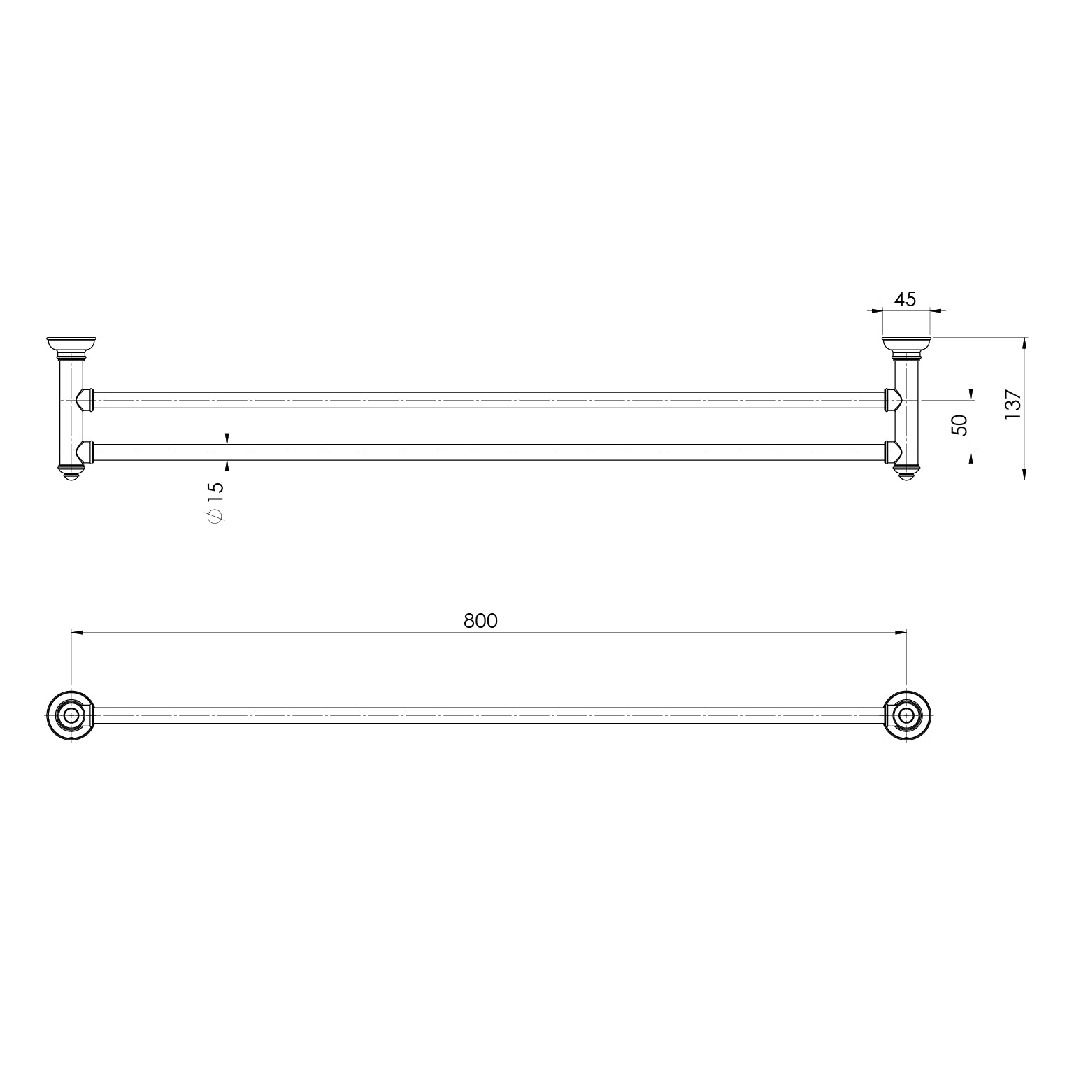 Cromford Double Towel Rail 800mm