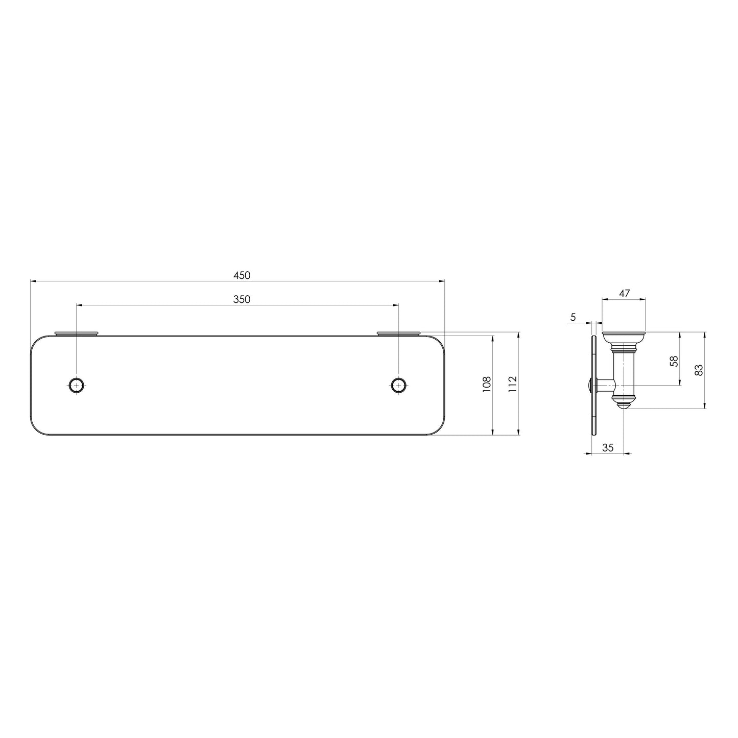 Cromford Glass Shelf 450mm