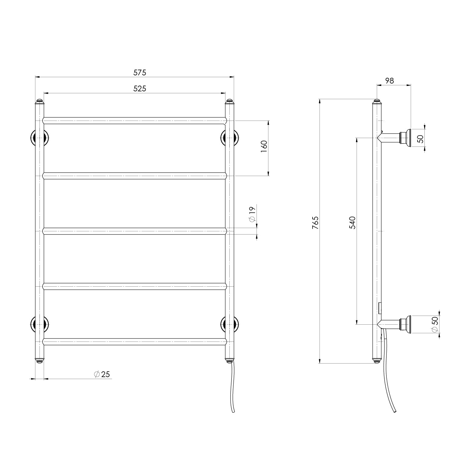 Cromford Heated Towel Ladder 550mm x 750mm