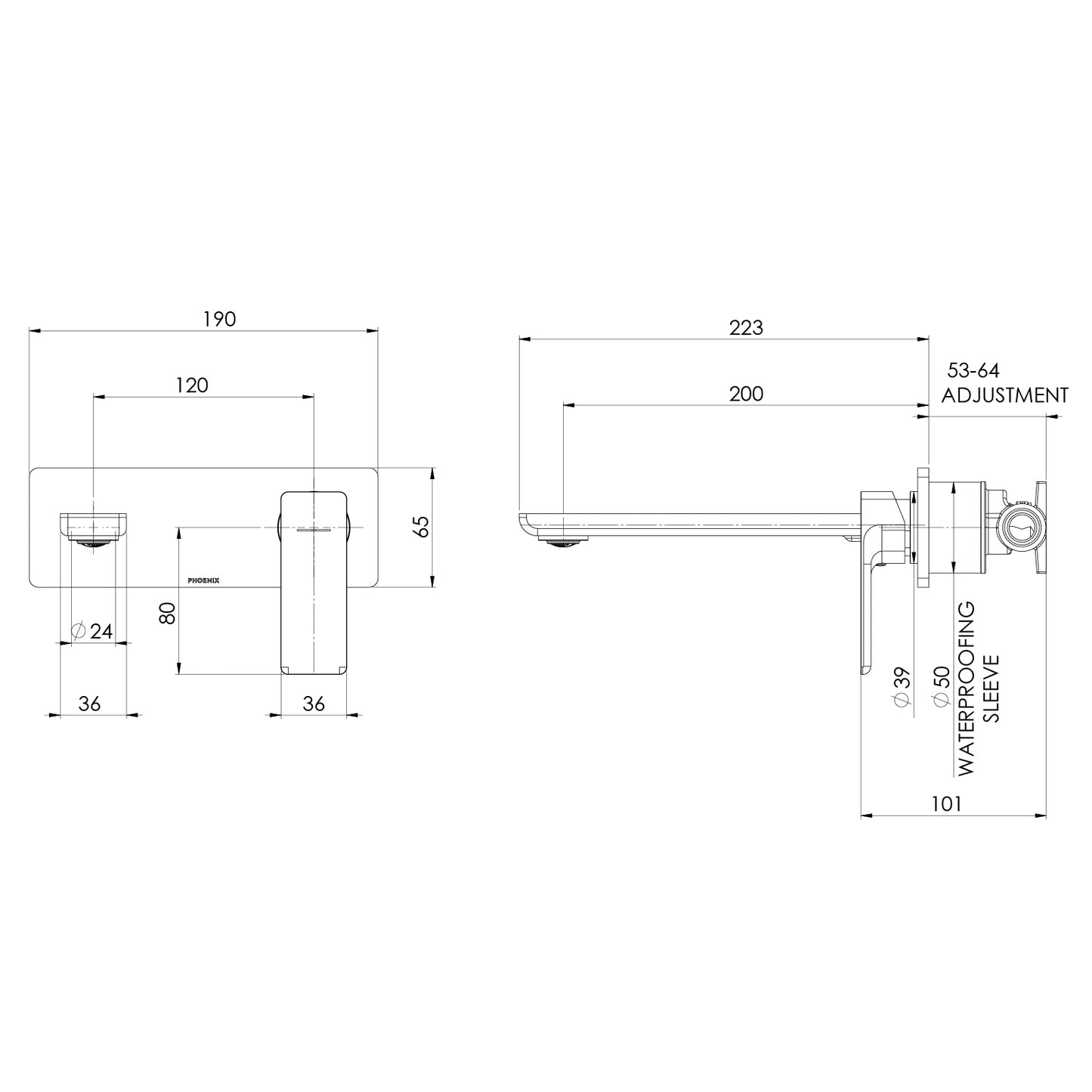 Gloss MKII SwitchMix Wall Basin / Bath Mixer Set 200mm Fit-Off Kit
