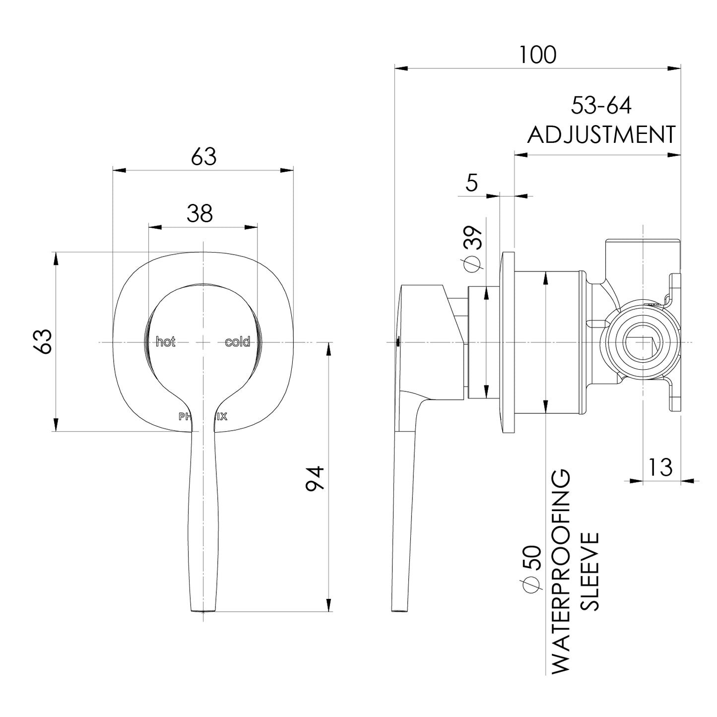 Vask SwitchMix Shower / Wall Mixer Fit-Off Kit