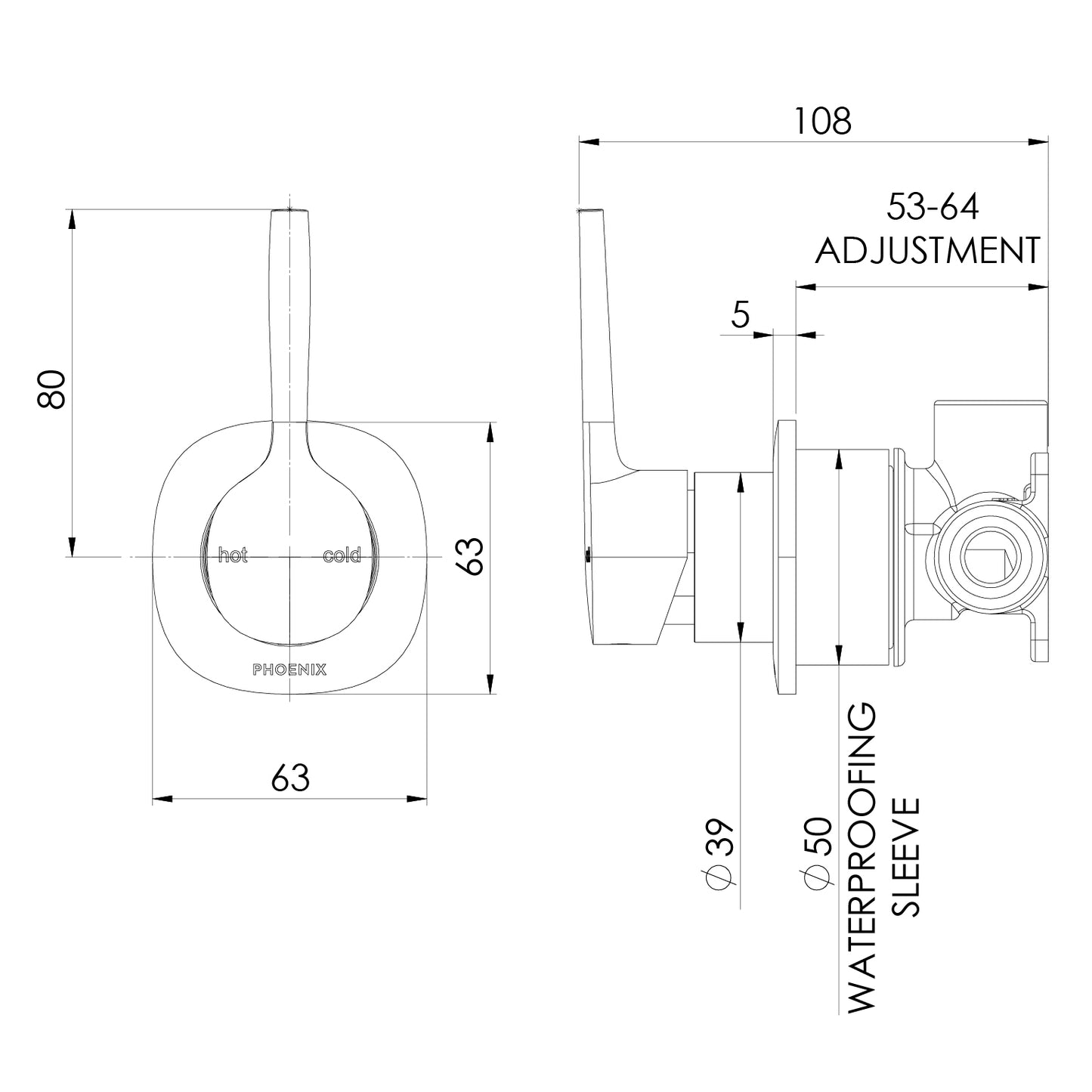 Vask SwitchMix Shower / Wall Mixer Pin Up Fit-Off Kit