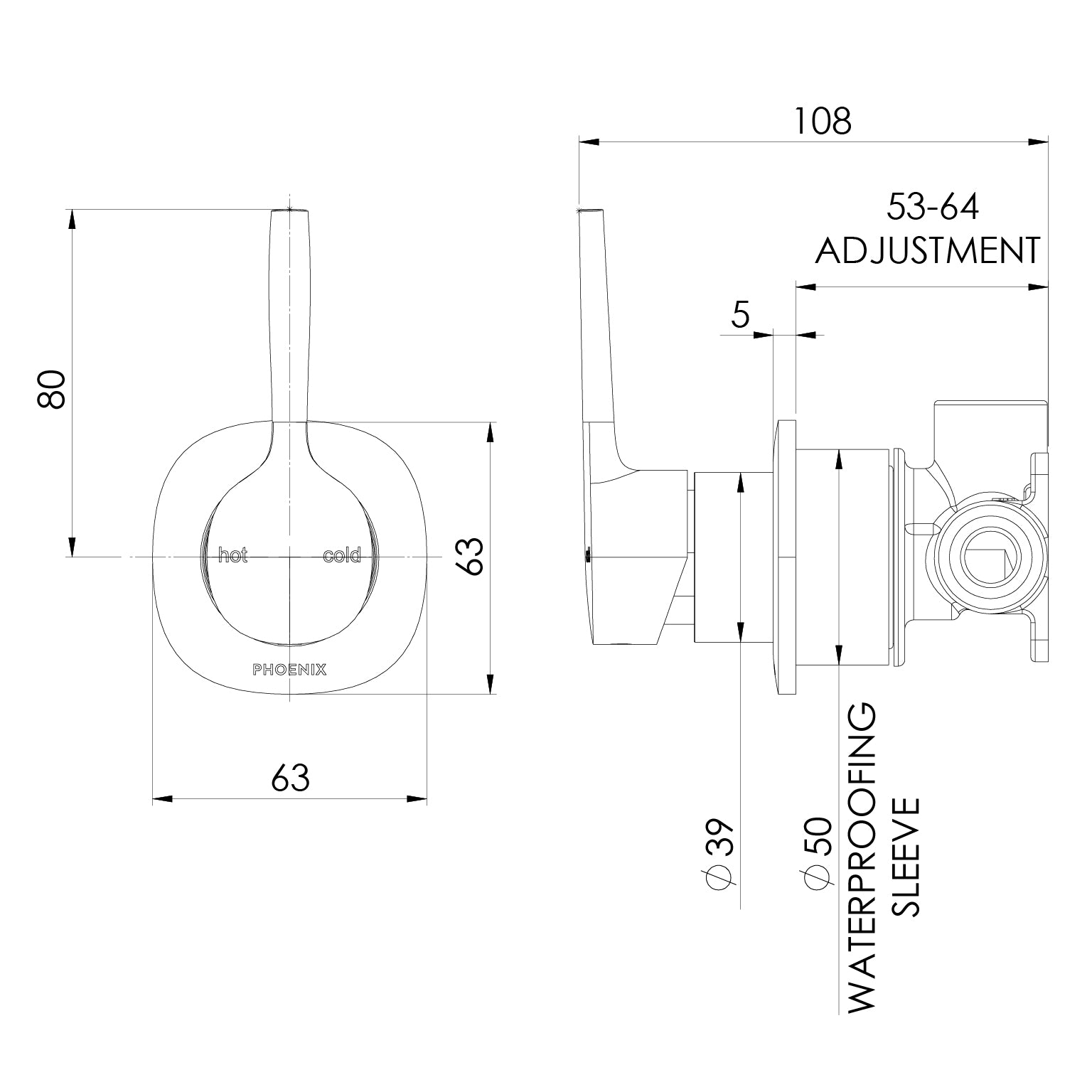 Vask SwitchMix Shower / Wall Mixer Pin Up Fit-Off Kit
