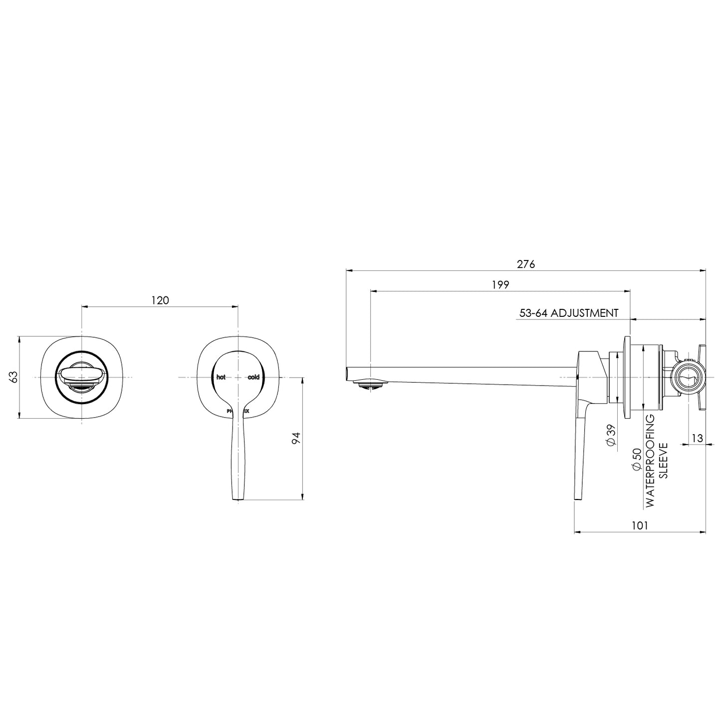 Vask SwitchMix Wall Basin / Bath Mixer Set 200mm Fit-Off Kit
