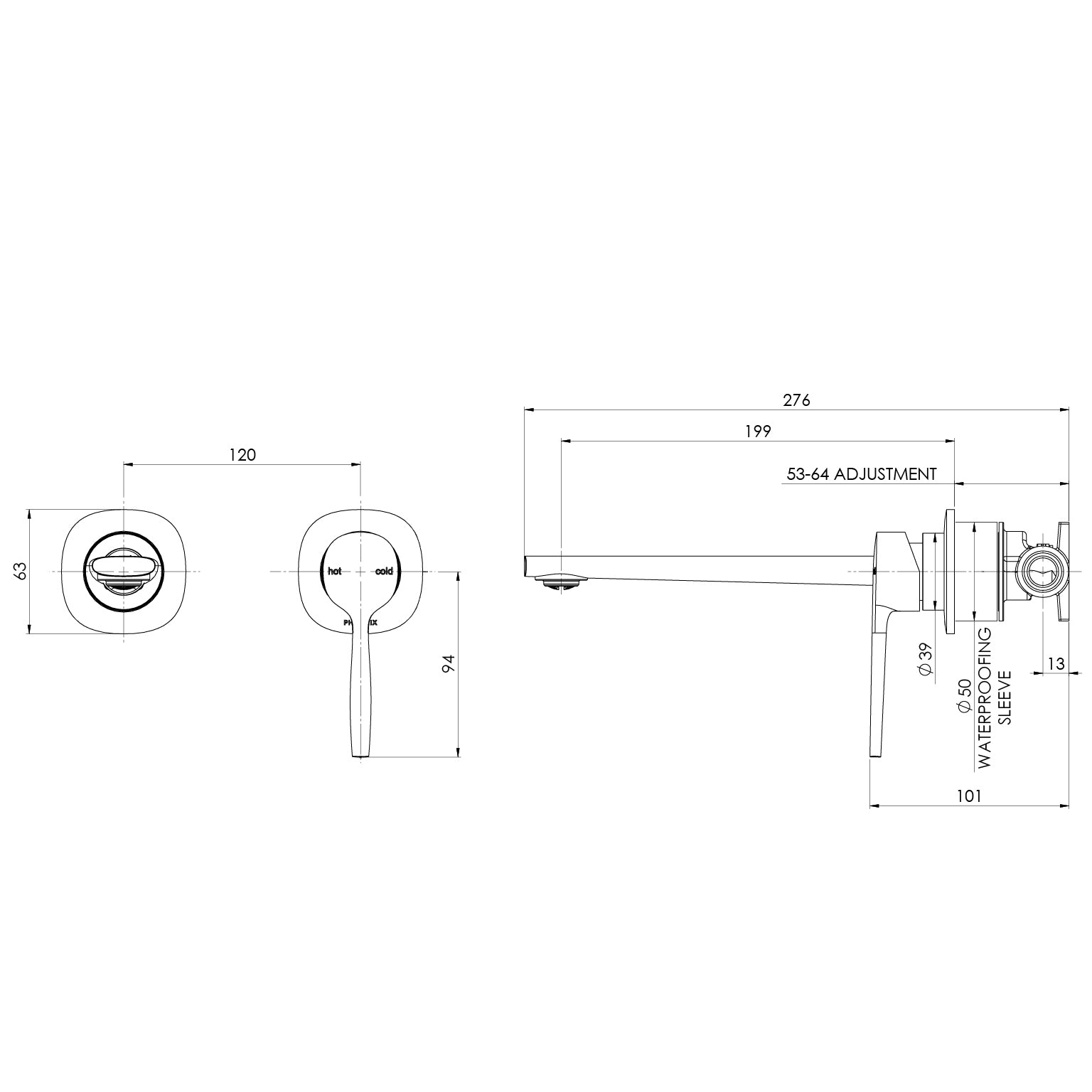 Vask SwitchMix Wall Basin / Bath Mixer Set 200mm Fit-Off Kit