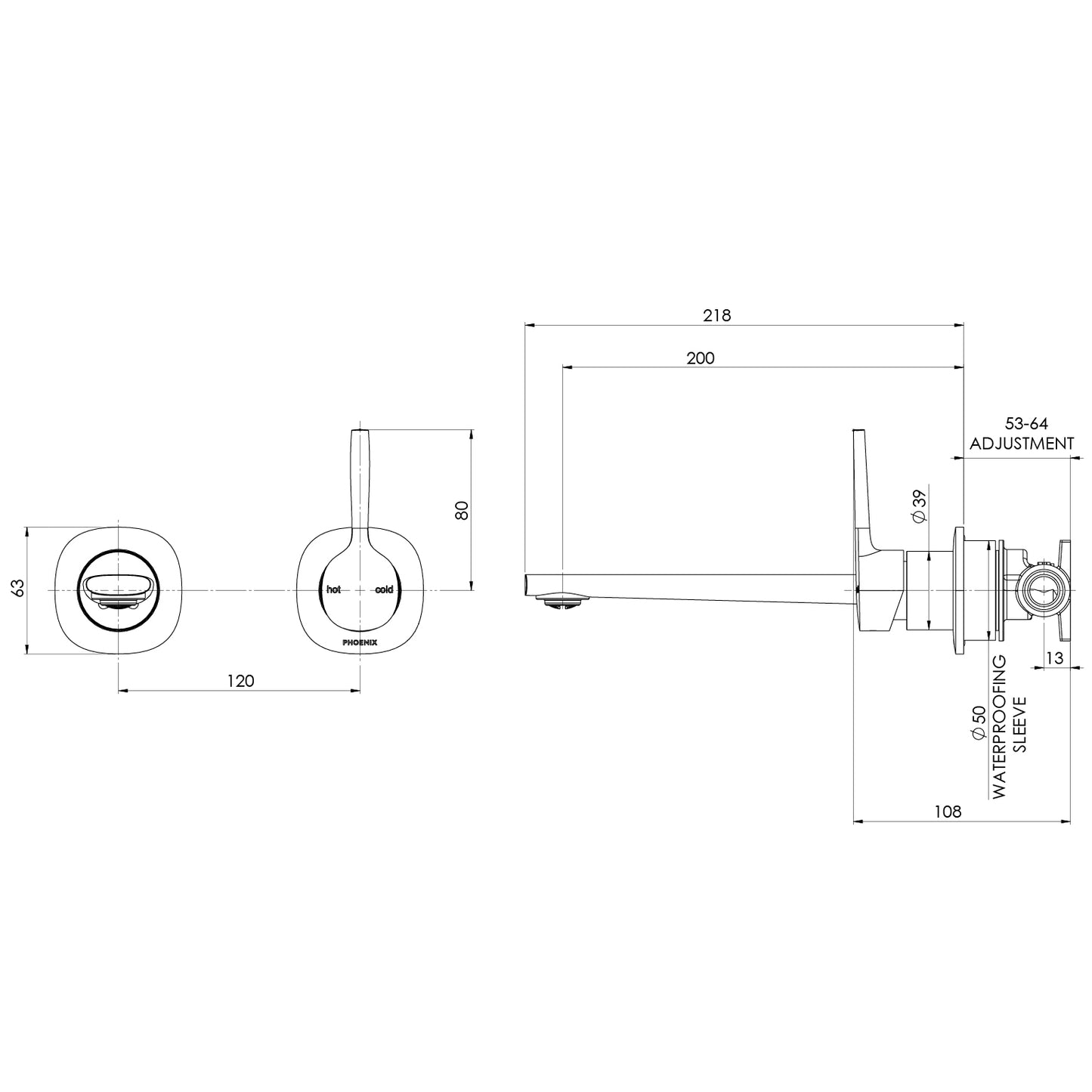 Vask SwitchMix Wall Basin / Bath Mixer Set 200mm Pin Up Fit-Off Kit