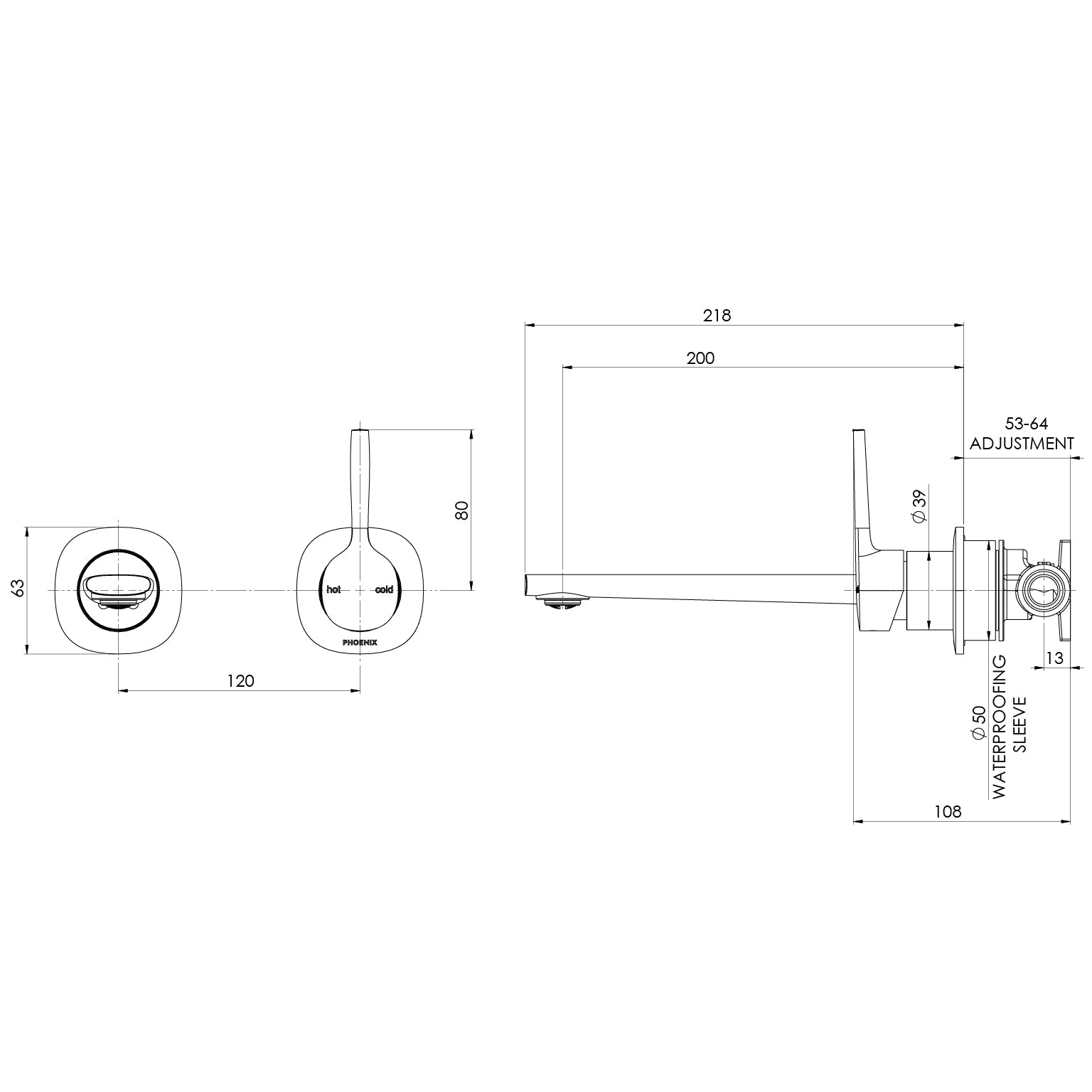 Vask SwitchMix Wall Basin / Bath Mixer Set 200mm Pin Up