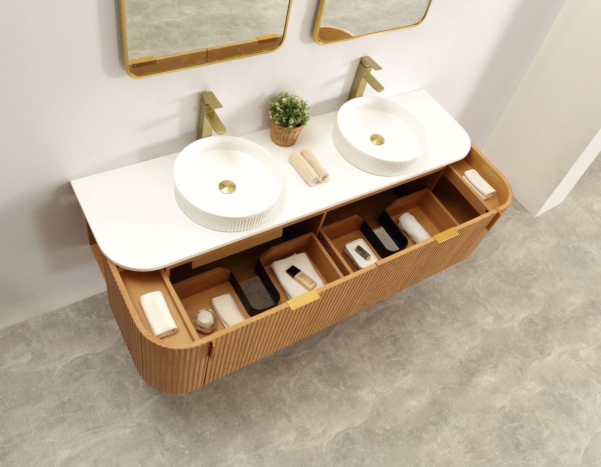 Carysil Forma 1800MM Wall Hung Walnut Side Drawer Vanities