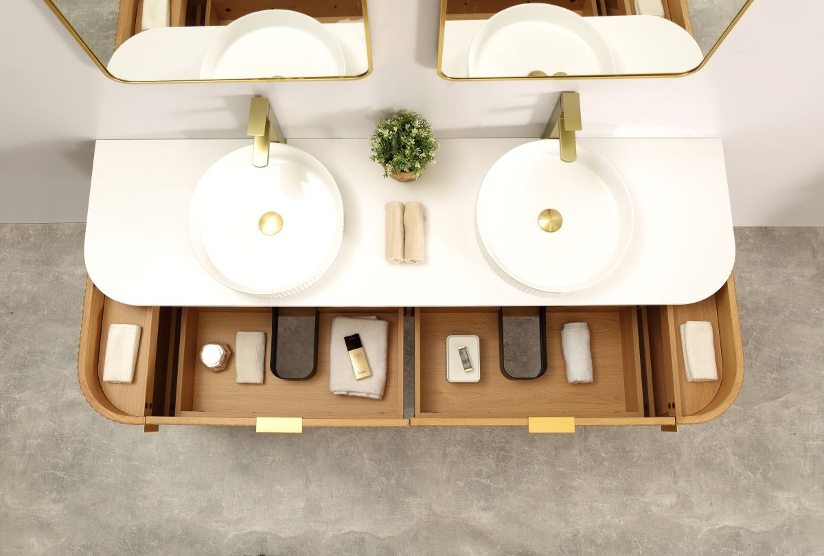 Carysil Forma 1800MM Wall Hung Walnut Side Drawer Vanities