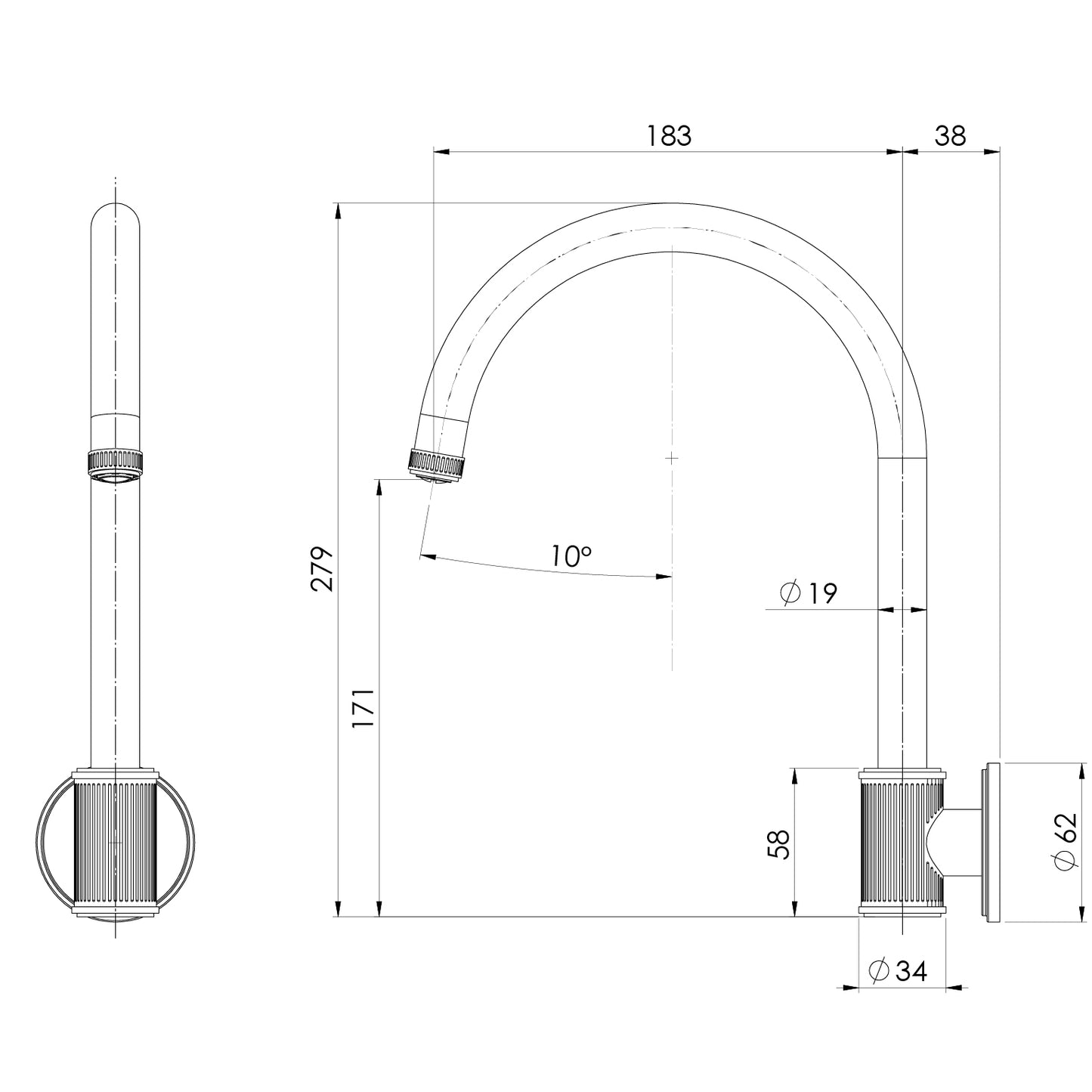 Wiltern Wall Sink Outlet 180mm