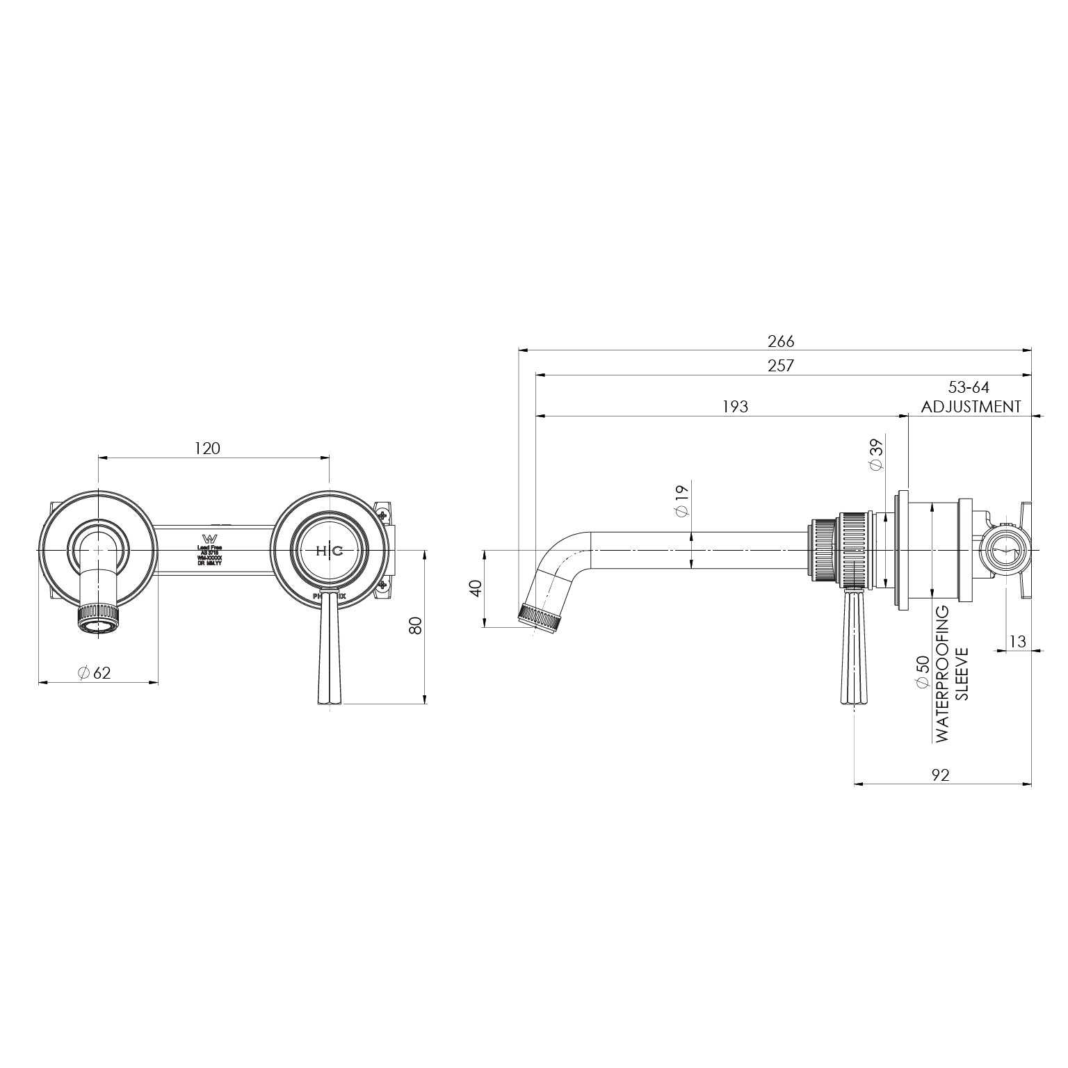 Wiltern SwitchMix Wall Basin / Bath Mixer Set Fit-Off Kit 190mm