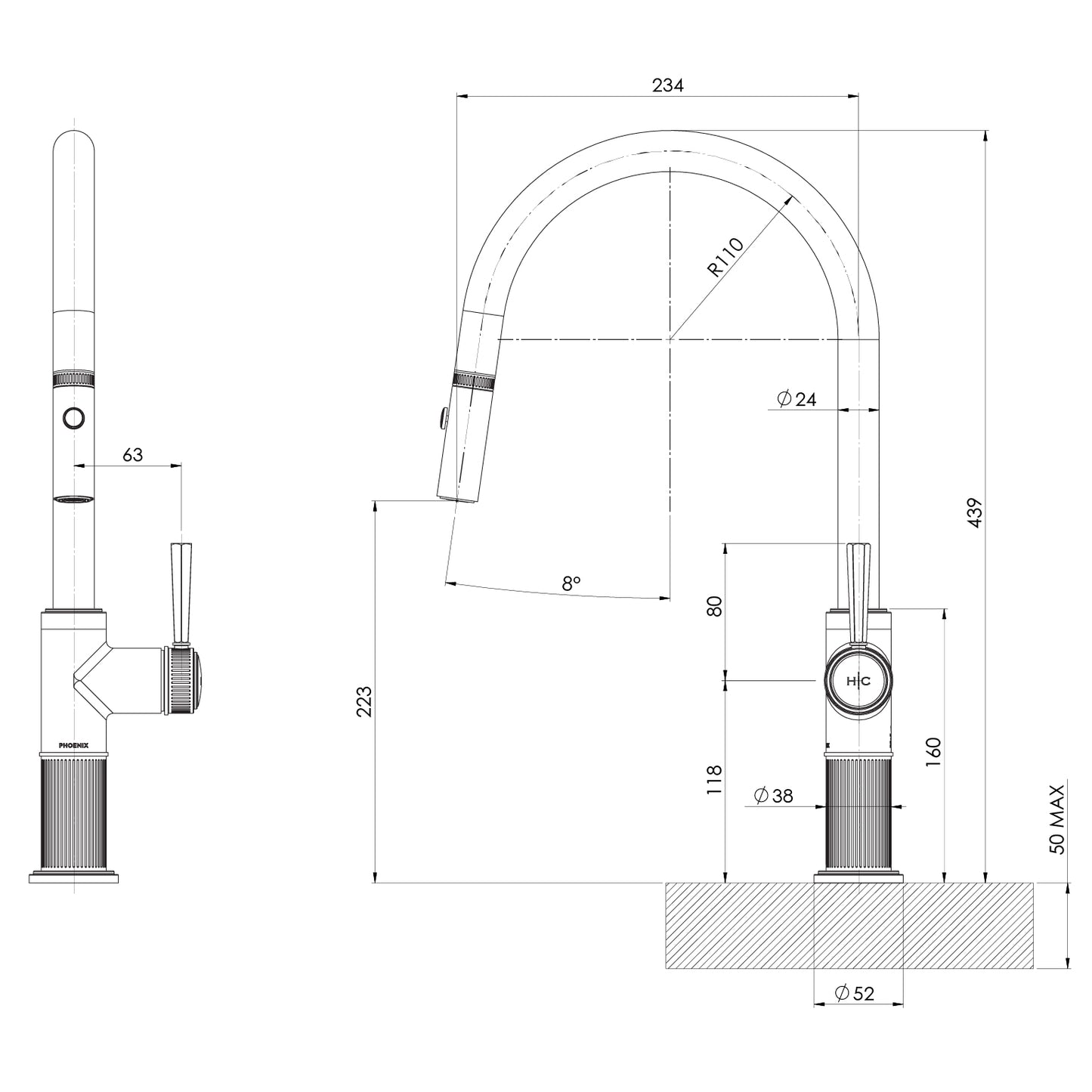 Wiltern Pull Out Sink Mixer 230mm