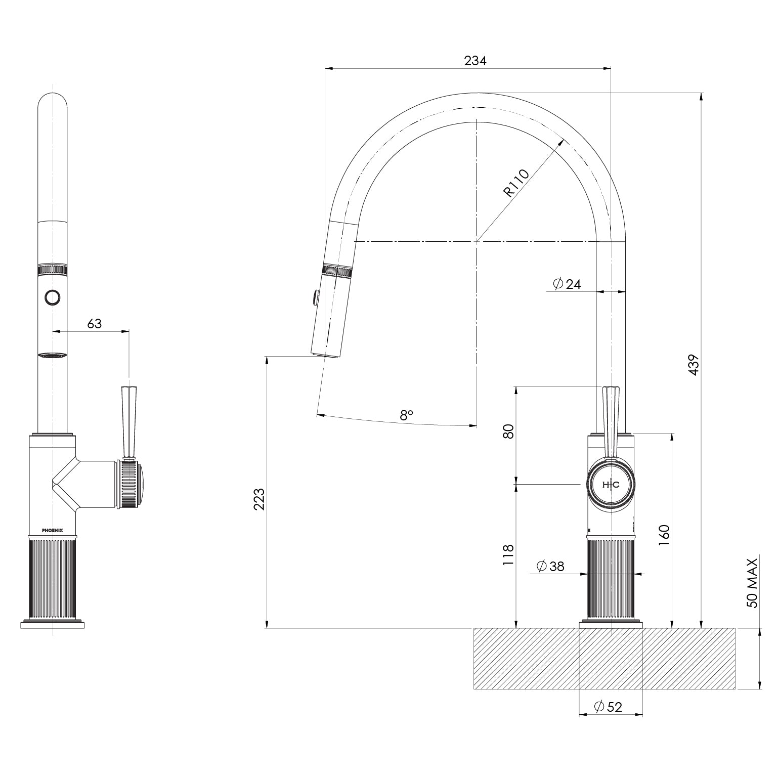 Wiltern Pull Out Sink Mixer 230mm