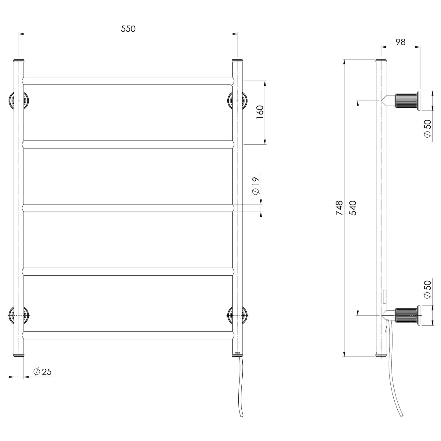 Wiltern Heated Towel Ladder 550mm X 750mm