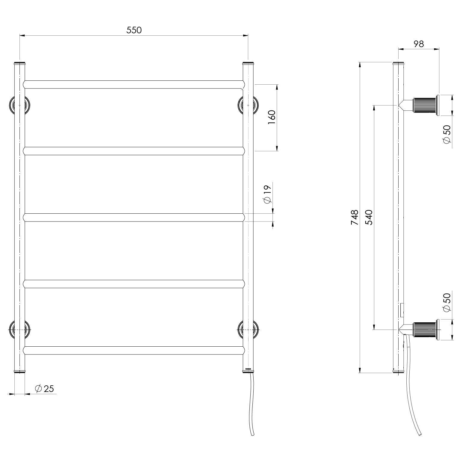 Wiltern Heated Towel Ladder 550mm X 750mm