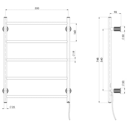 Wiltern Heated Towel Ladder 550mm X 750mm