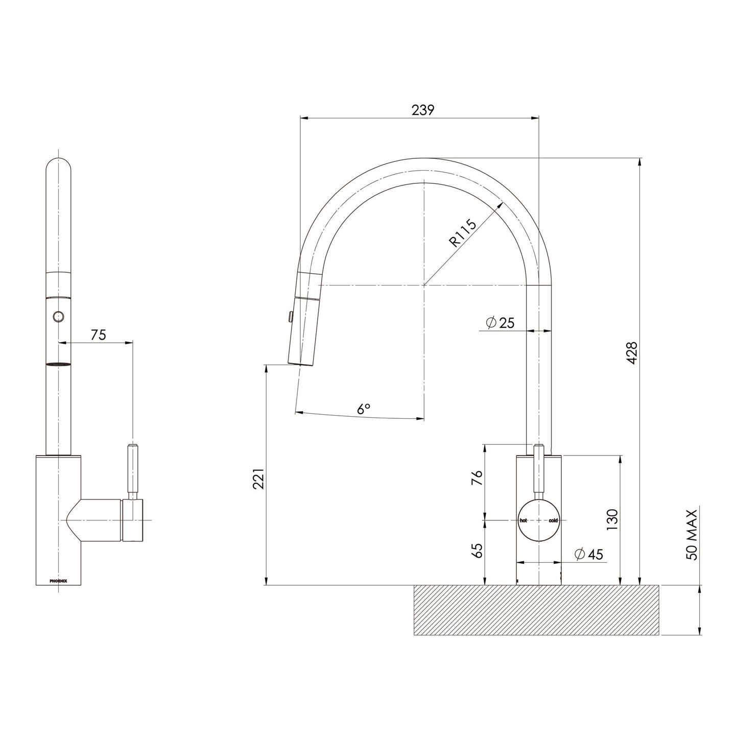 Vivid MKII Pull Out Sink Mixer 240mm Gooseneck
