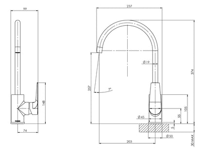 Arlo Sink Mixer 6 Star 200mm Gooseneck