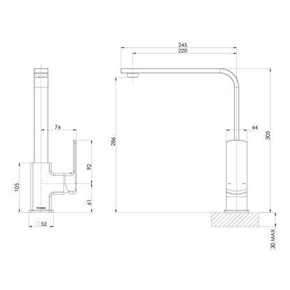 Teva Sink Mixer 200mm 6 Star Squareline