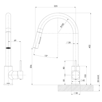 Pina Pull Out Sink Mixer 230mm