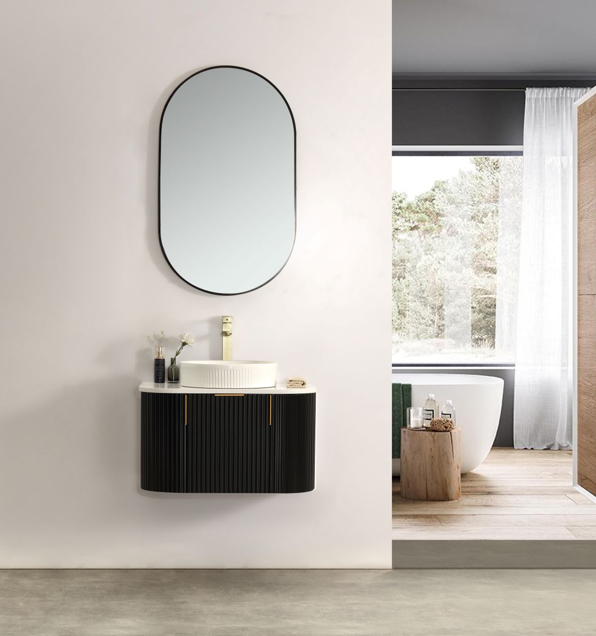Carysil 750MM Forma Series Wall Hung Black Side Drawer Vanities