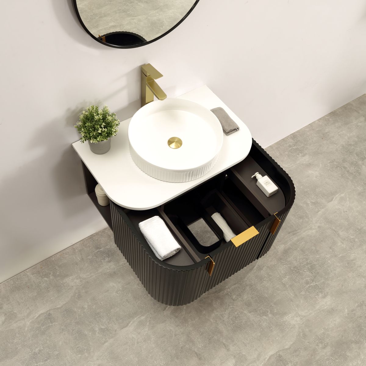 Carysil 750MM Forma Series Wall Hung Black Side Drawer Vanities