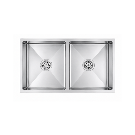 Avenor Handmade Double Bowl Kitchen Sink 760x450mm in Sterling Chrome