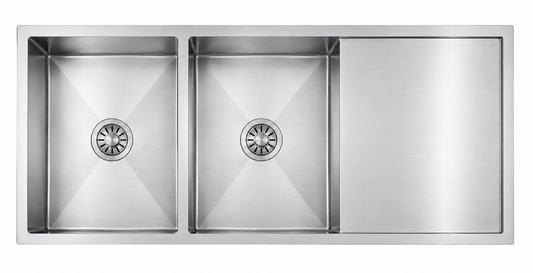 Avenor Handmade Double Bowl With Drainer Kitchen Sink 1140x450mm in Sterling Chrome