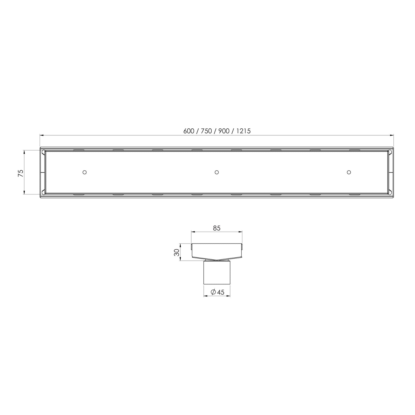 Phoenix V Channel Drain TI 75 x 900mm Outlet 45mm