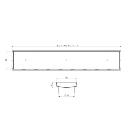 Phoenix V Channel Drain TI 100 x 600mm Outlet 90mm