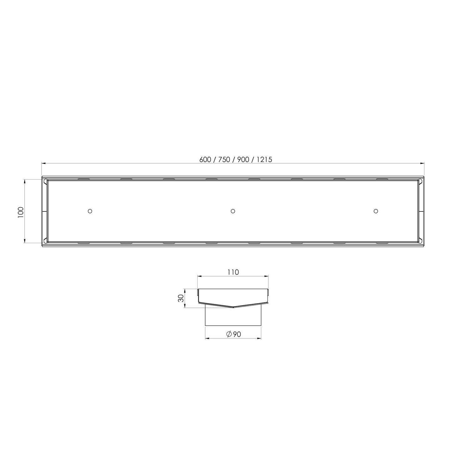 Phoenix V Channel Drain TI 100 x 900mm Outlet 90mm