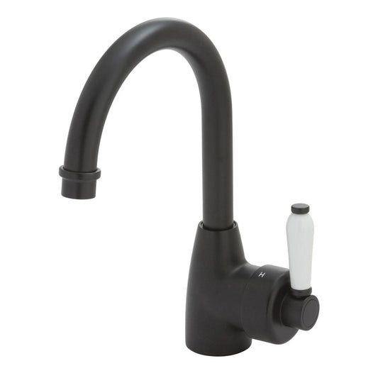 Fienza Eleanor Gooseneck Basin Mixer Matte Black with Ceramic Handle