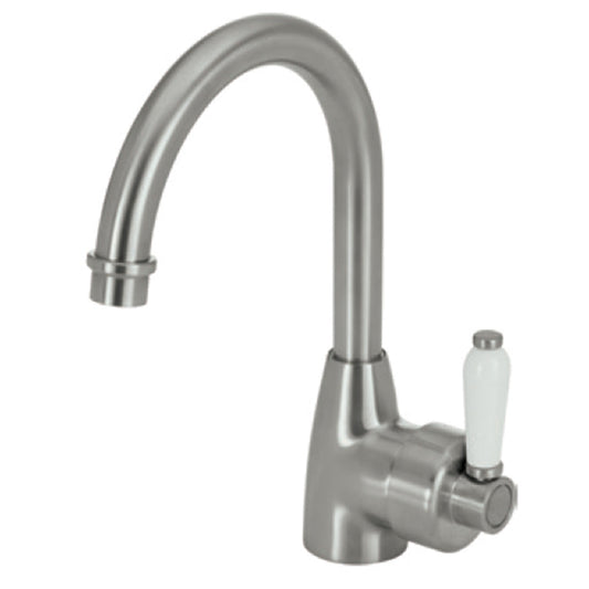 Fienza Eleanor Gooseneck Basin Mixer Brushed Nickel with Ceramic Handle