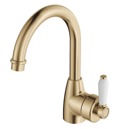 Fienza Eleanor Gooseneck Basin Mixer, Urban Brass - Ceramic