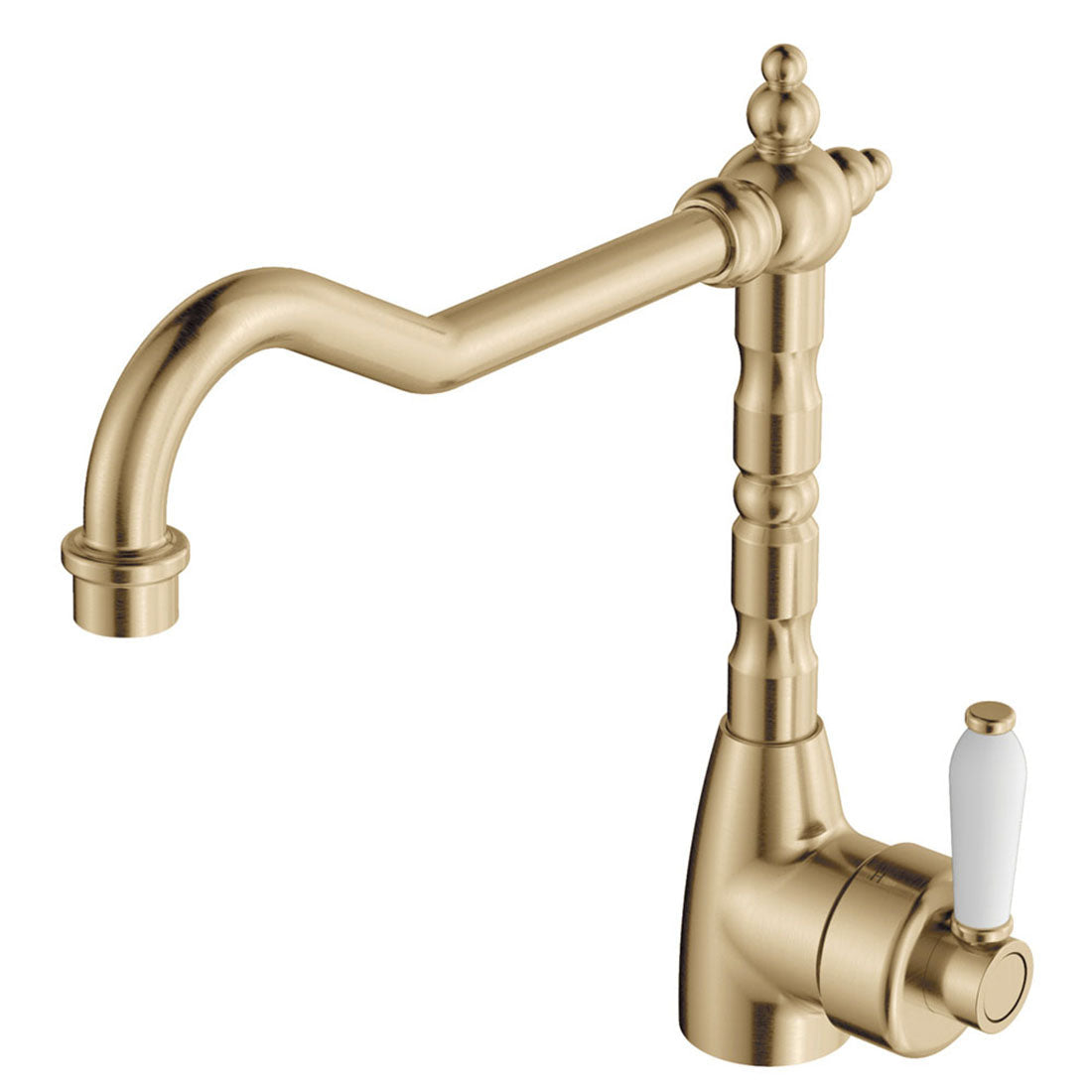 Fienza Eleanor Shepherds Crook Sink Mixer, Urban Brass - Ceramic