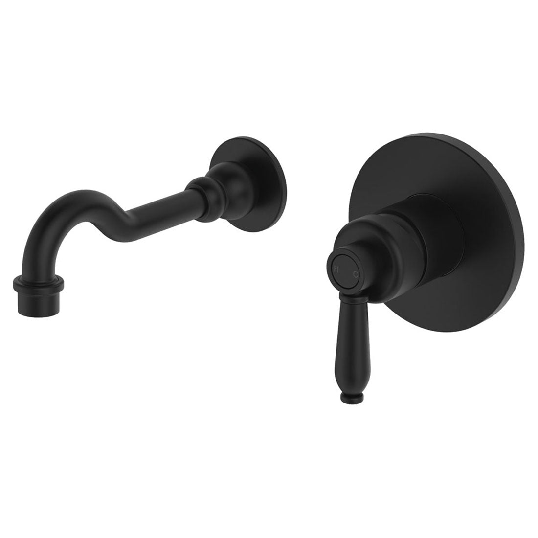 Fienza Eleanor Wall Basin-Bath Mixer Set, Matte Black - Matte Black