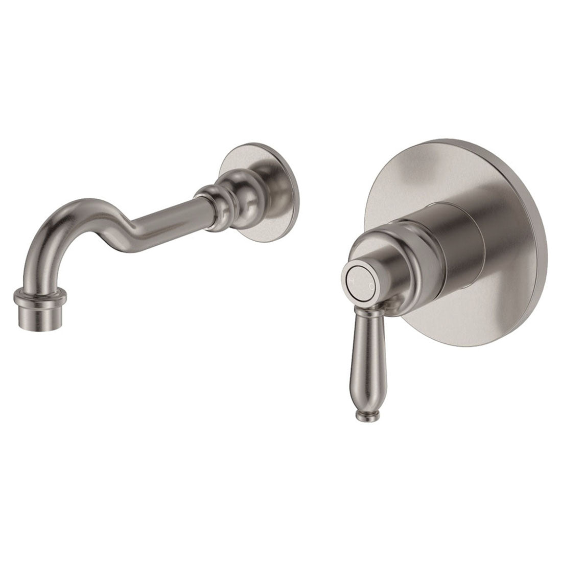 Fienza Eleanor Wall Basin-Bath Mixer Set, Brushed Nickel - Brushed Nickel