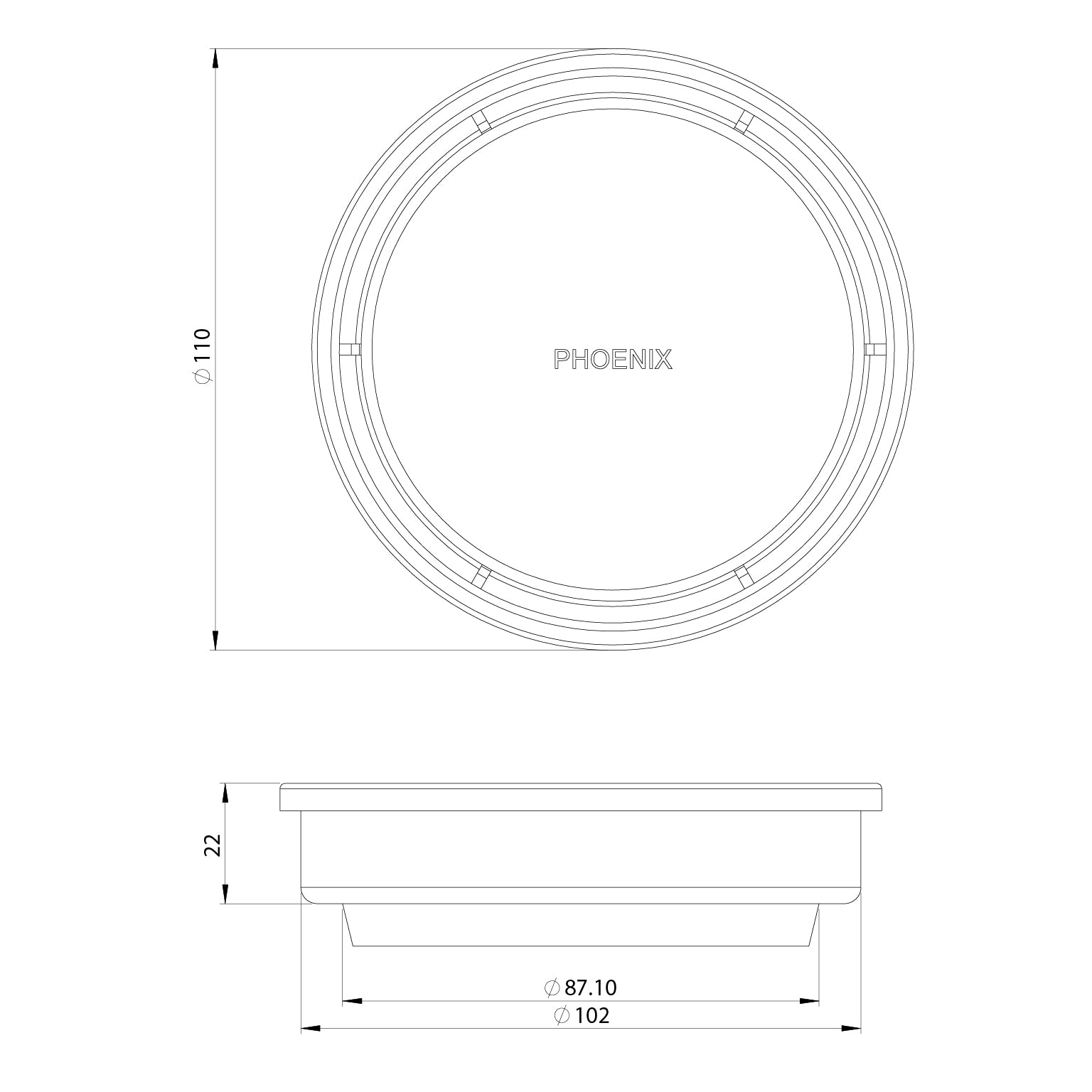 Phoenix Point Drain Round 100mm Outlet 90mm