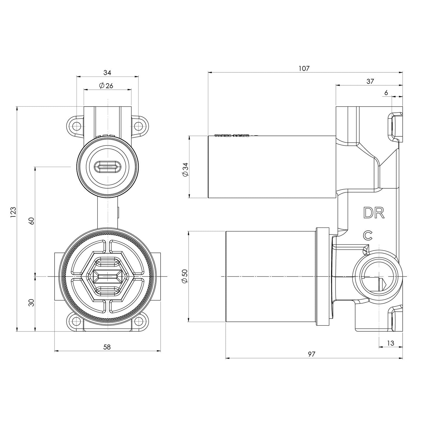SwitchMix Shower / Bath Diverter Mixer Lead Free Rough-In Kit
