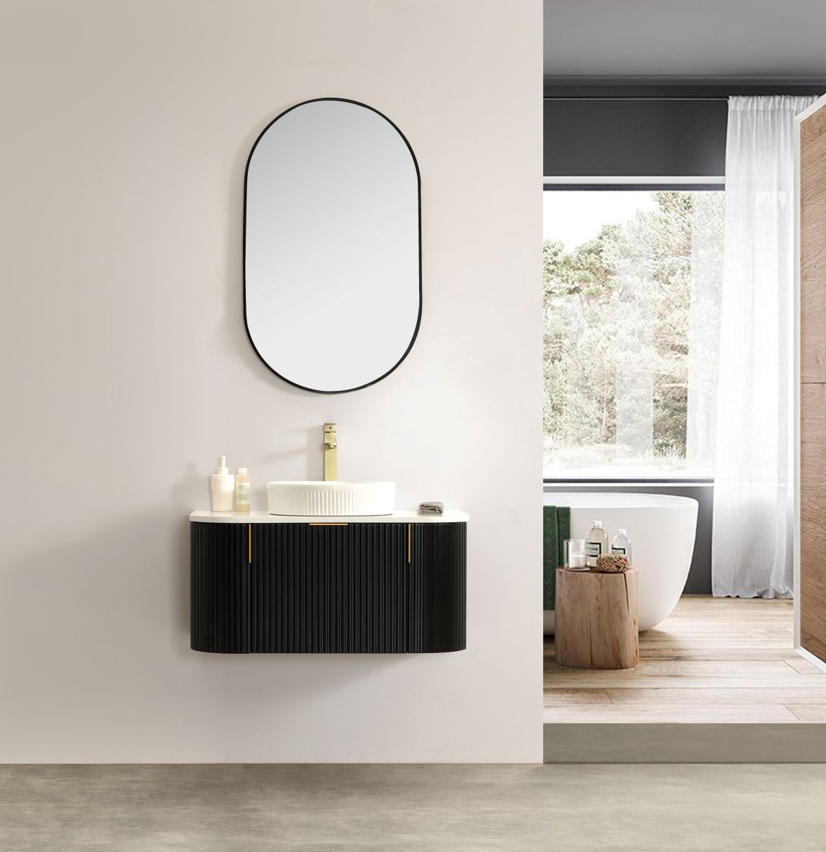 Carysil Forma 900MM Wall Hung Black Side Drawer Vanities