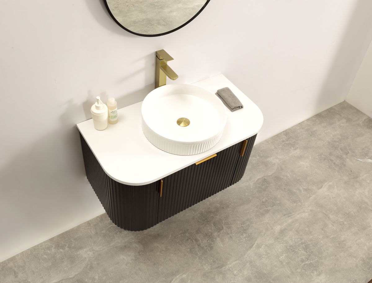Carysil Forma 900MM Wall Hung Black Side Drawer Vanities