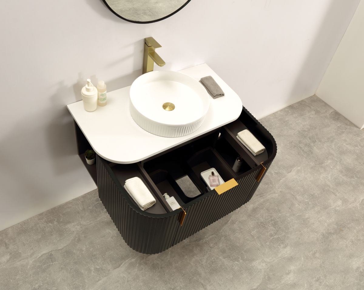Carysil Forma 900MM Wall Hung Black Side Drawer Vanities