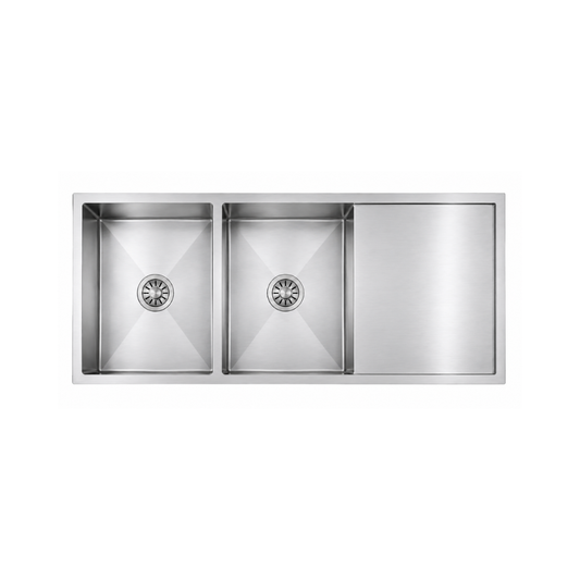 Avenor Handmade Double Bowl With Drainer Kitchen Sink 1140x450mm in Sterling Chrome